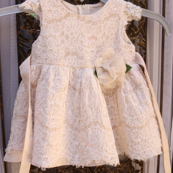 Rare editions Baby girls dress, cream lace with subtle sequins size 6M - Picture 2 of 5